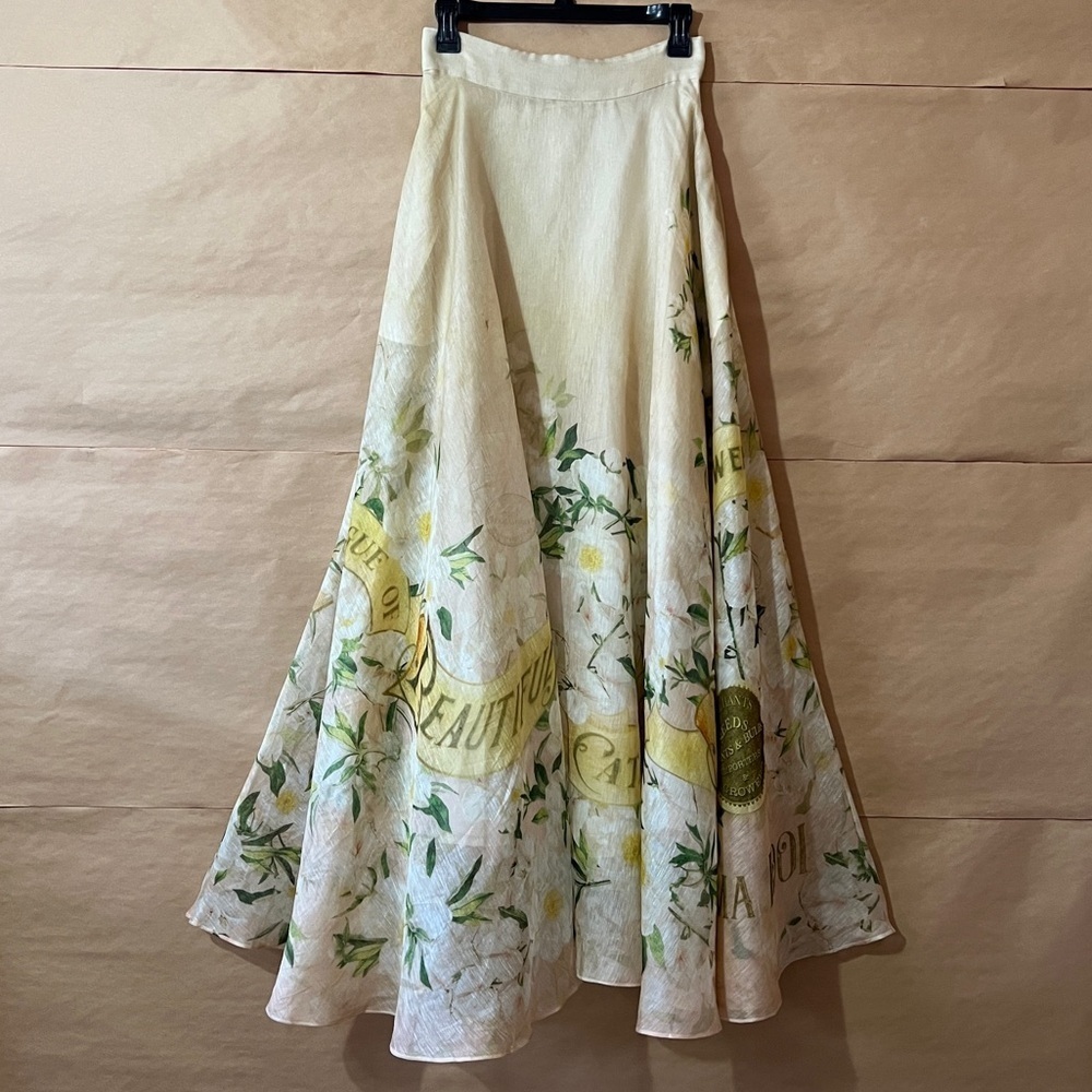 Zimmermann | Coaster Maxi Skirt Printed Linen Silk Organza Floral Size 4 (Sz 0)
